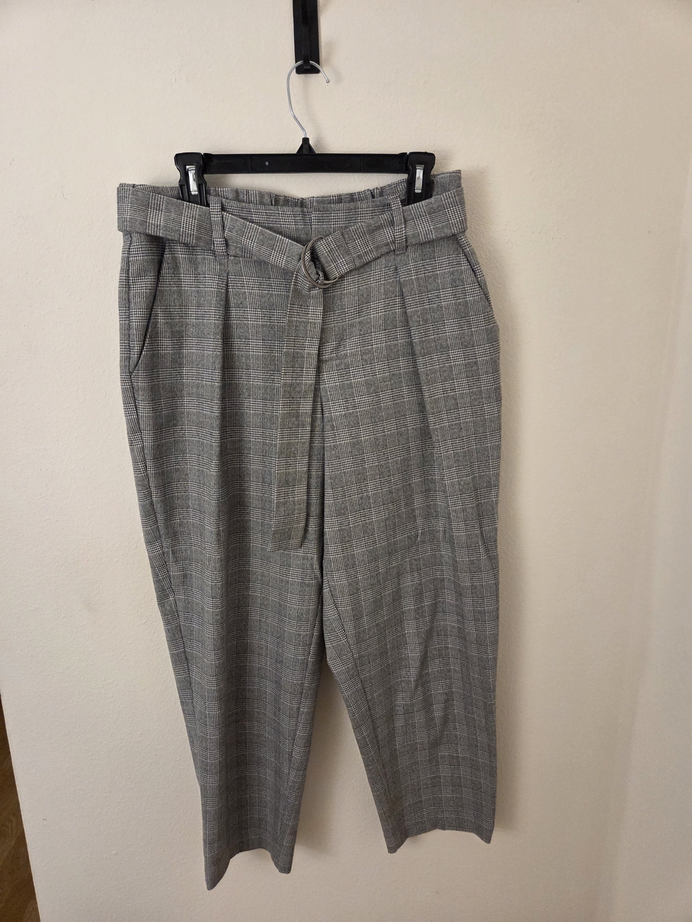 A New Day Grey Plaid Belted Women's Ankle Trousers